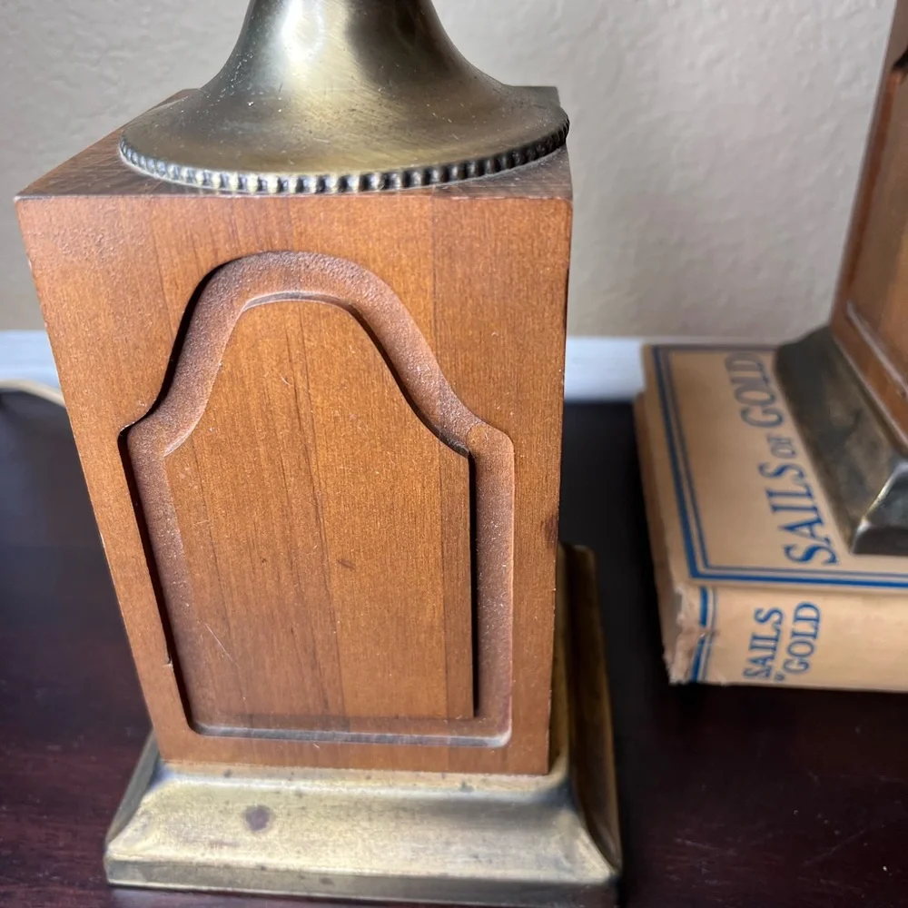 Vintage 1970’s Federal Style Pair American Eagle Lamps, Solid Wood, Brass, Ameri